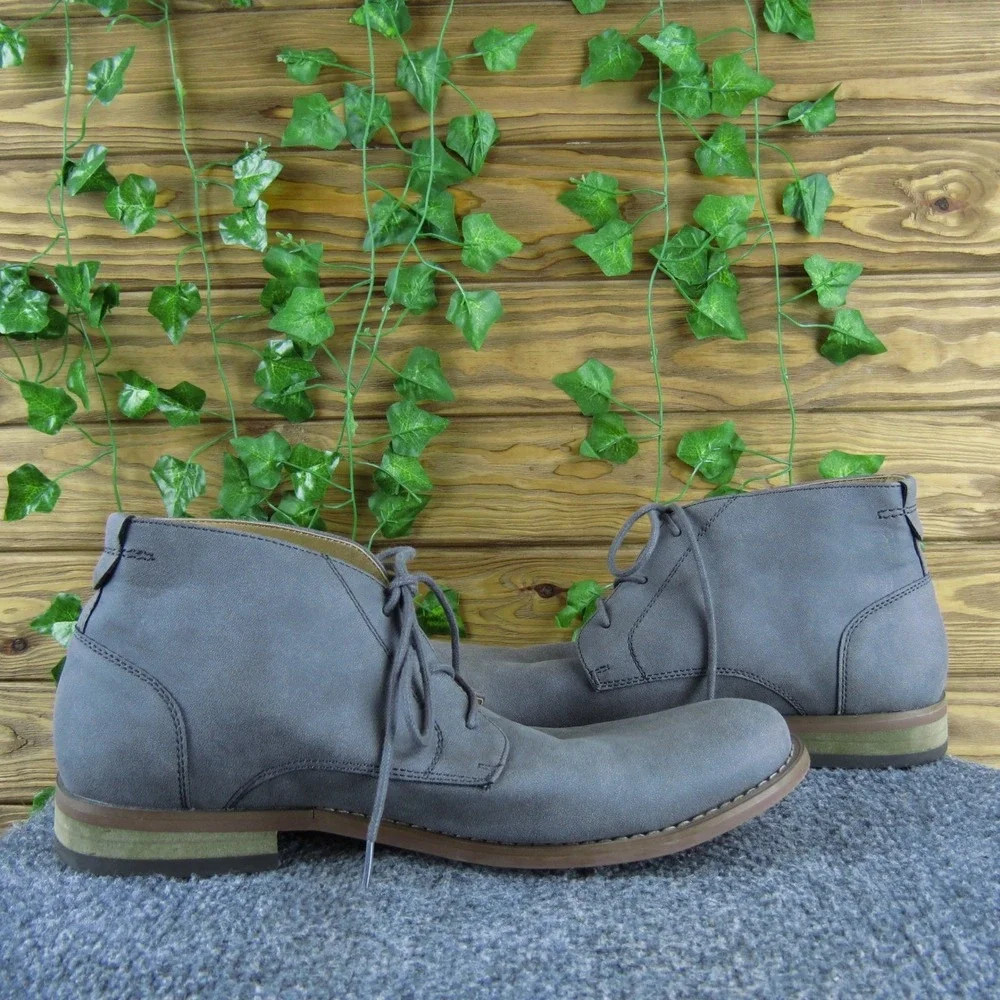 RYE Mens Chukka Ankle Boots Gray Lace Up Round Toe Casual Comfort Dress Shoes 9M